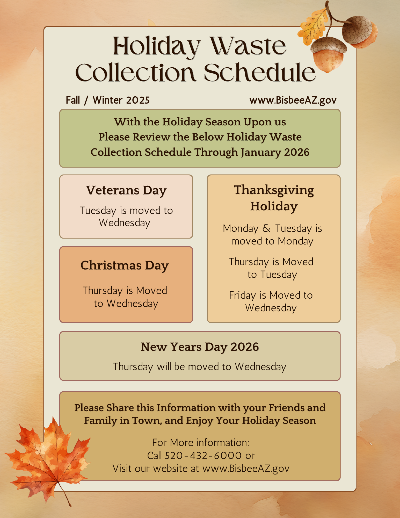 Fall and Winter Trash Schedule 2025