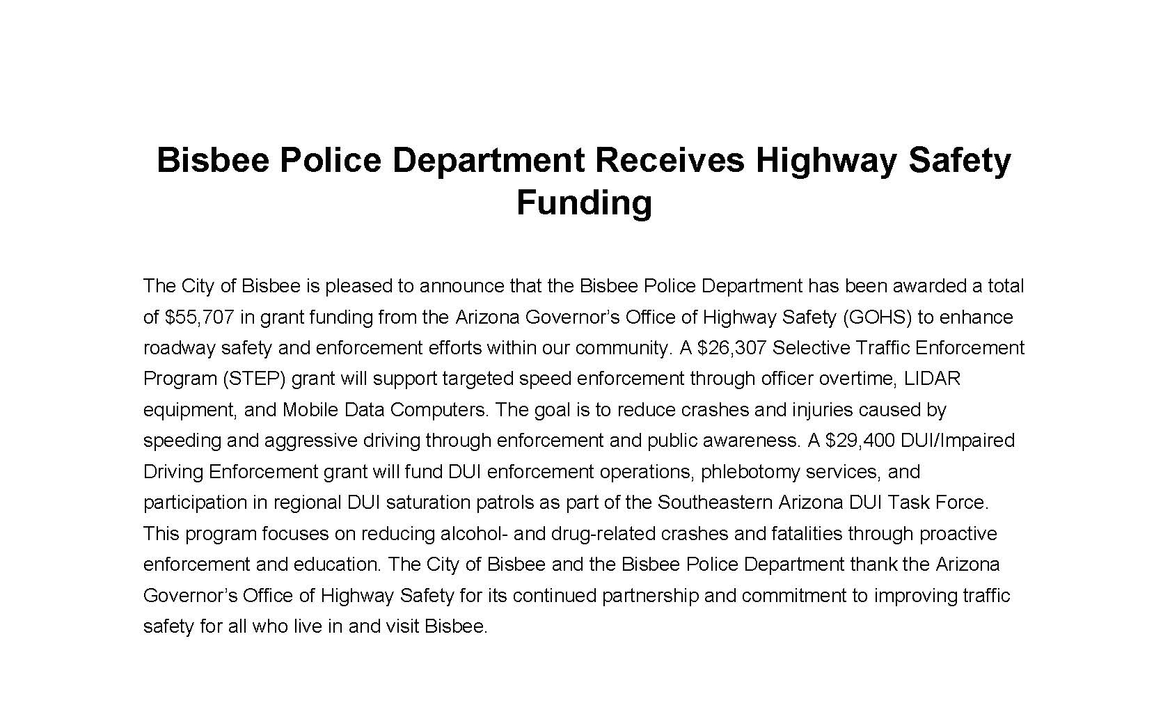 Bisbee_PD_Highway_Safety_Grants_Release (1)