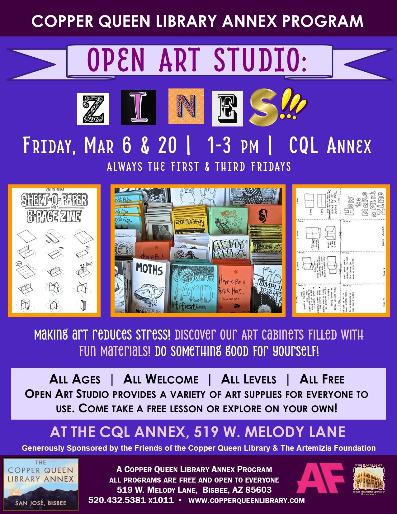 CQL ANNEX OPEN ART STUDIO MARCH 2026 ZINES!