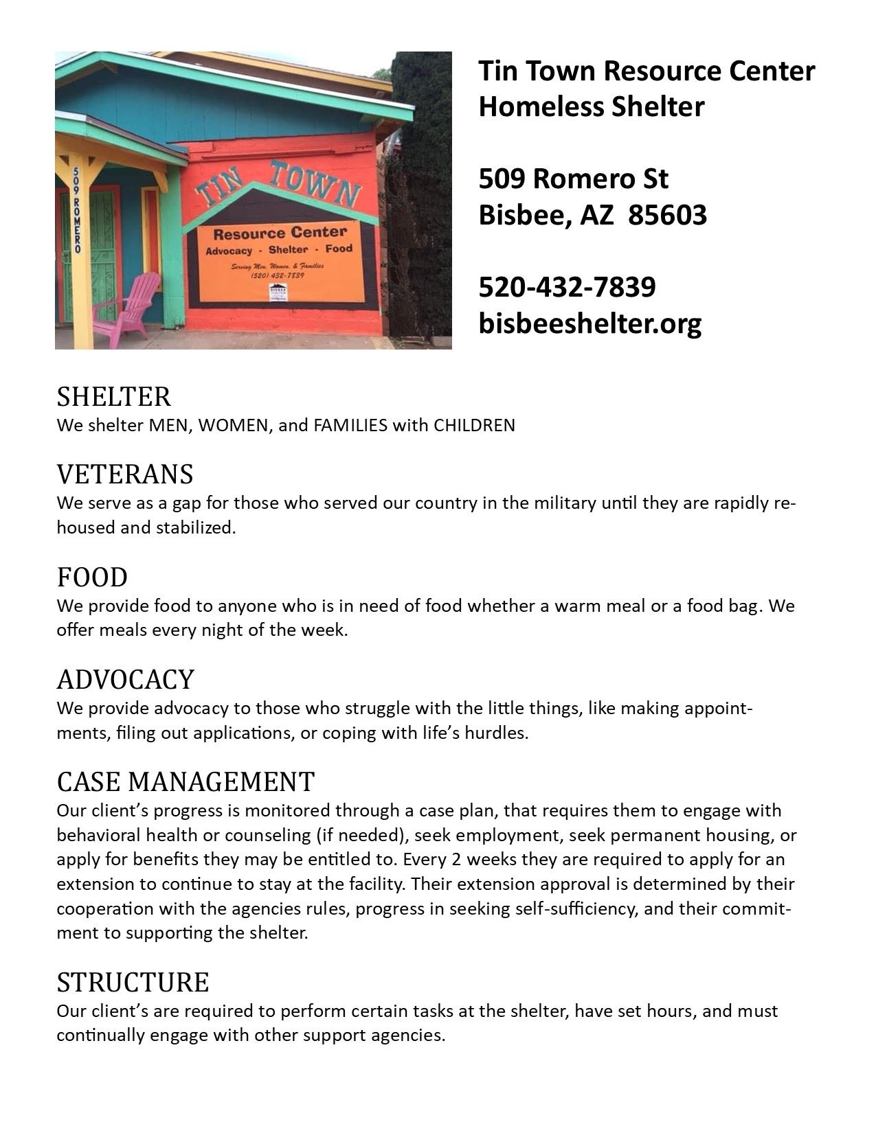 Tin Town Homeless Shelter Services Poster 2024