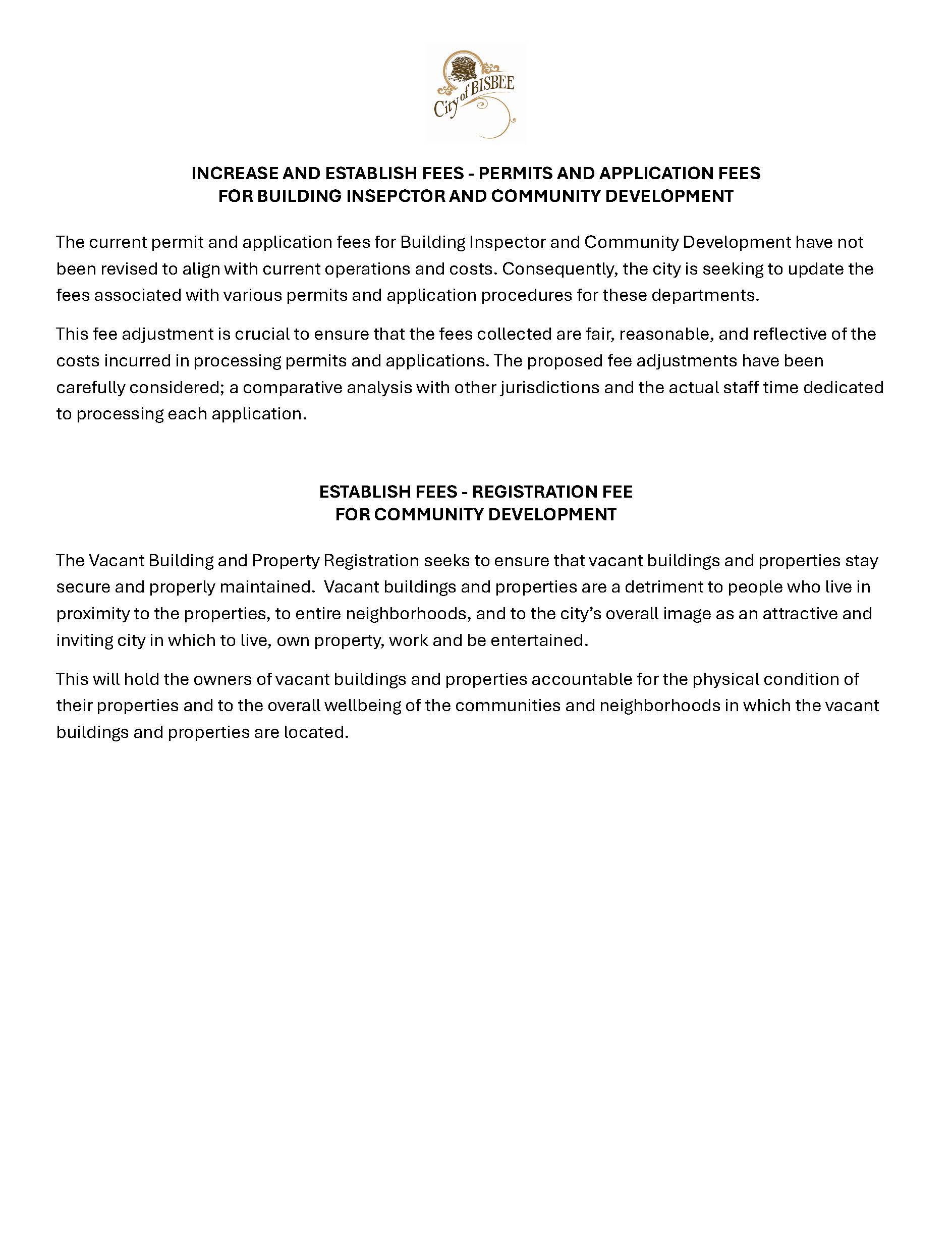 INCREASE AND ESTABLISH FEES