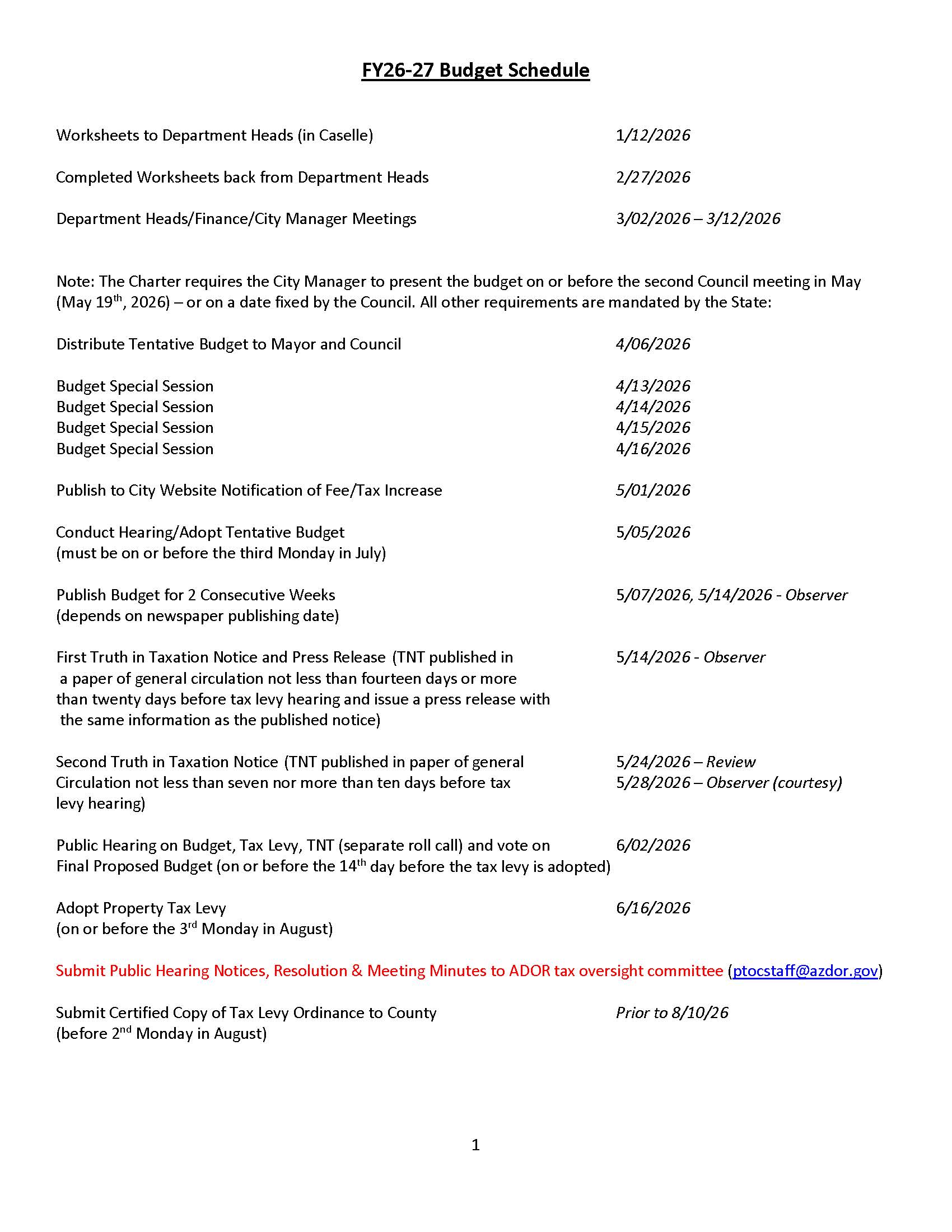 FY27 Budget Schedule-revised